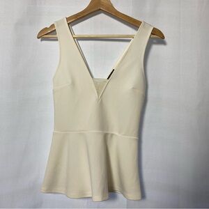Express Ivory Peplum Sheer V-Neck Dressy Structured Blouse XS Business Casual